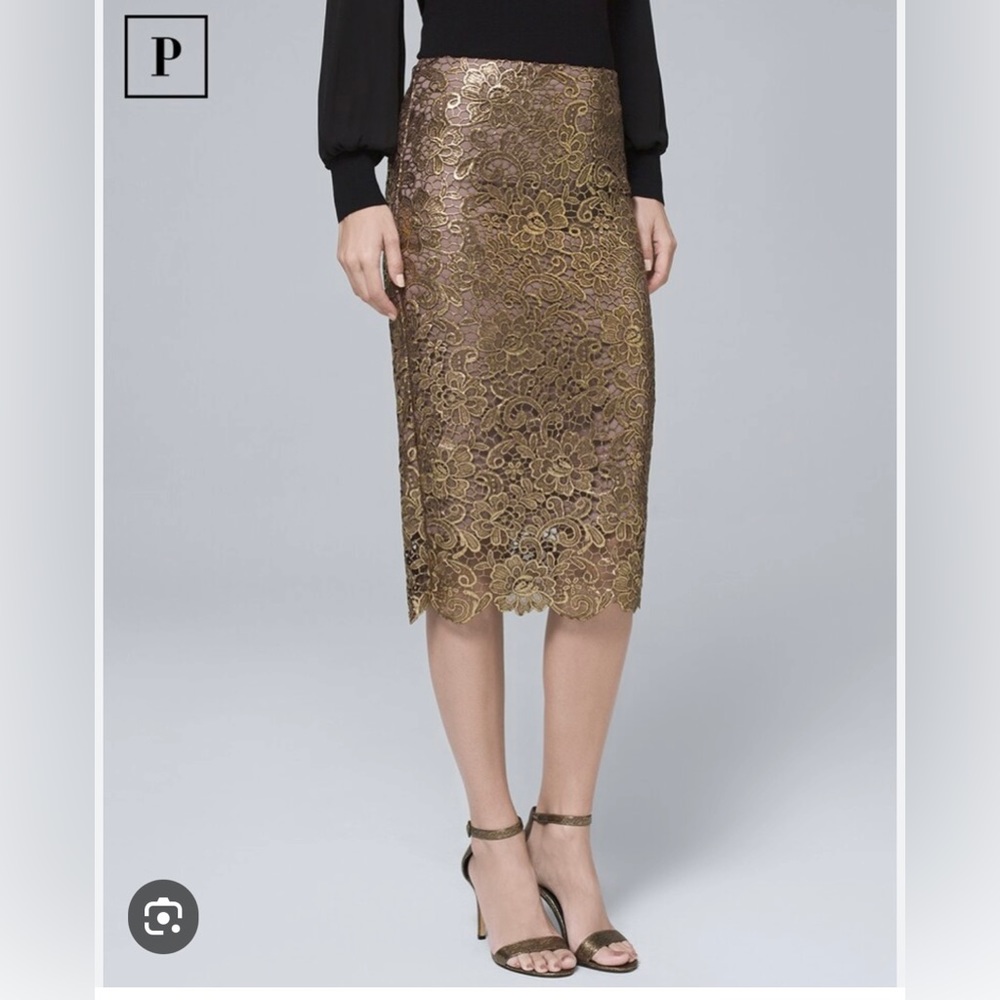 White House Black Market Gold Lace Skirt NWT size 12